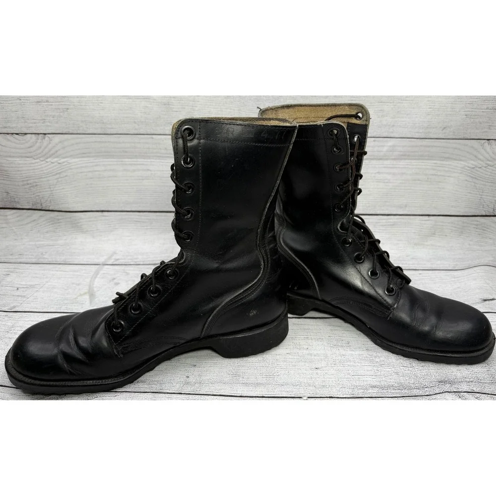 Vintage 1977 Genesco Black Leather Combat‎ Boots Military Lace Up 8.5R Mens